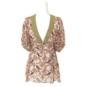 Anthropologie Fei 100% Silk Paisley Tie Back Top